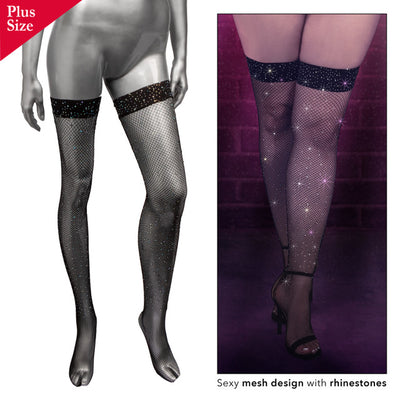 Radiance THIGH HIGH STOCKINGS Black with Sparkling Rhinestones Plus Size Fits Up To 3X