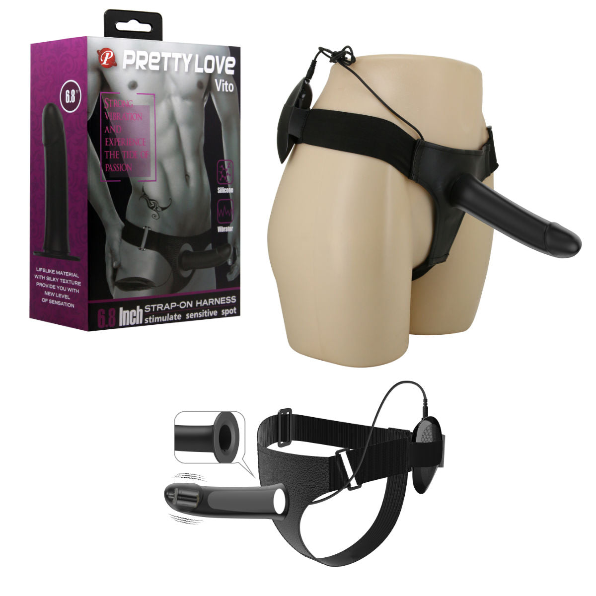 Vito 6.8" Vibrating Hollow Strap On with Remote Control