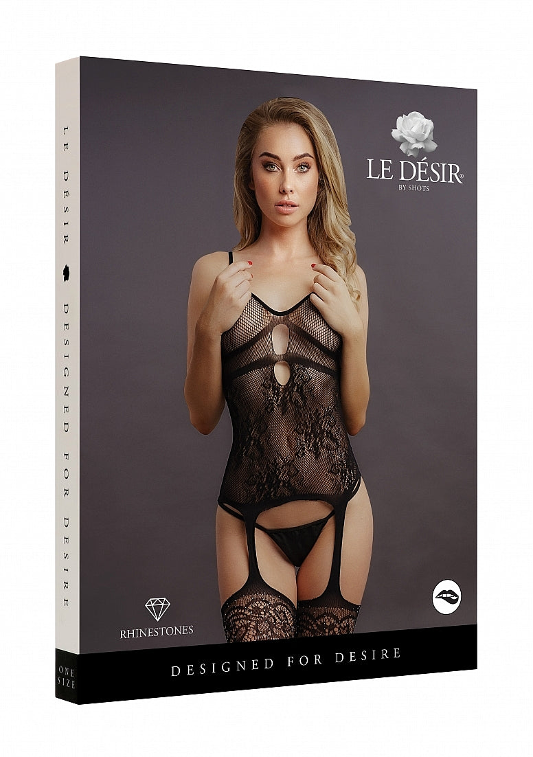 Le Desir Bliss Lingerie SUSPENDER RHINESTONE BODYSTOCKING