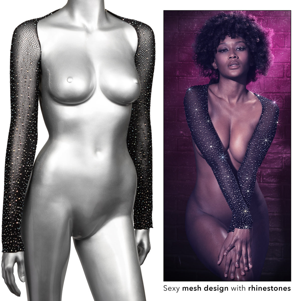 Radiance SHOULDER SHRUG Black with Sparkling Rhinestones