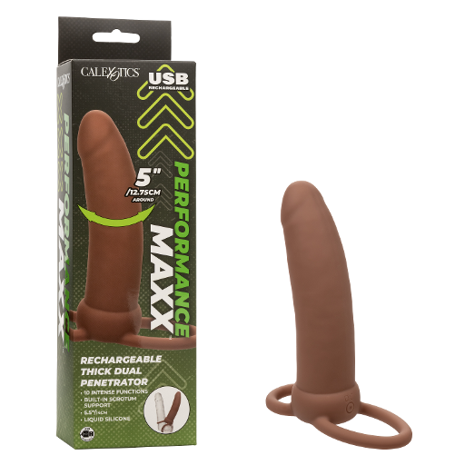 Performance Maxx Thick Dual Penetrator 5" - Rechargeable Brown Penis Extension