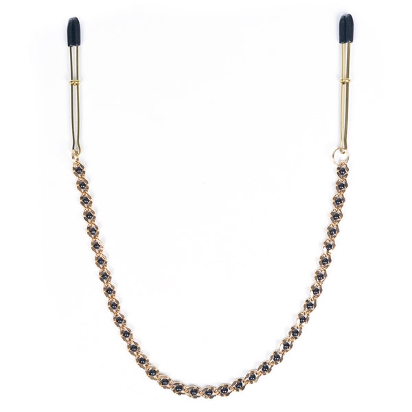 Gold Tweezer Nipple Clamps - Gold Beaded Chain