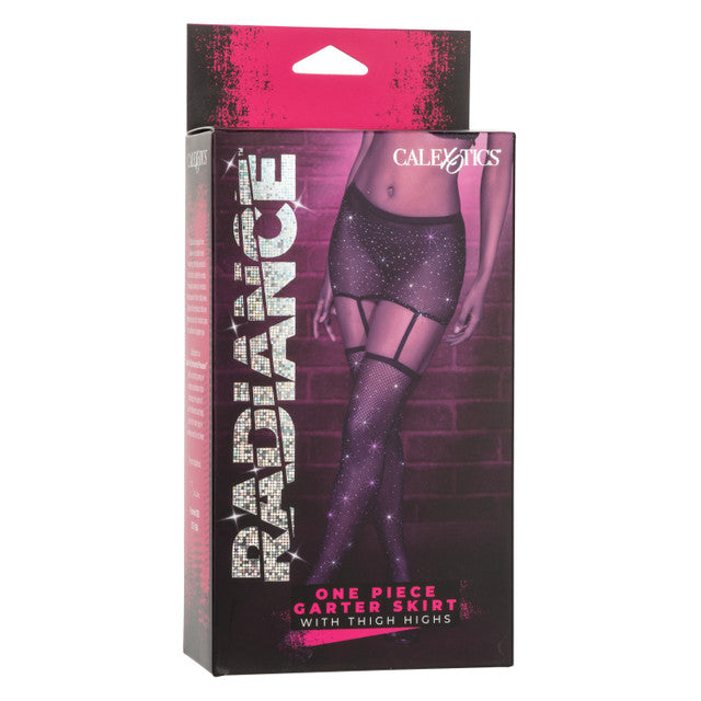 Radiance ONE PIECE GARTER SKIRT WITH THIGH HIGHS STOCKINGS Black with Sparkling Rhinestones