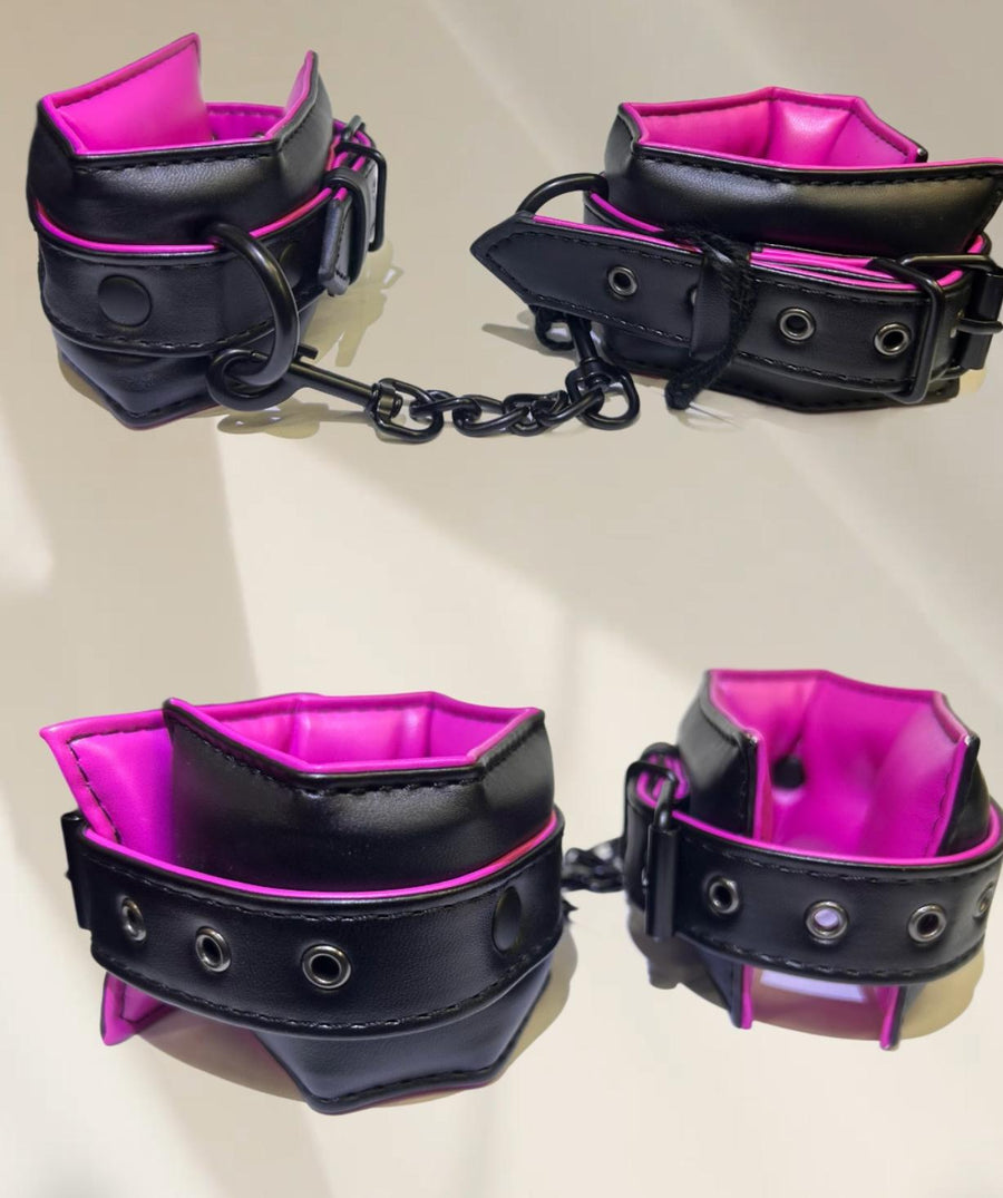 JOYGASMS PU Leather  Black and pink Handcuffs