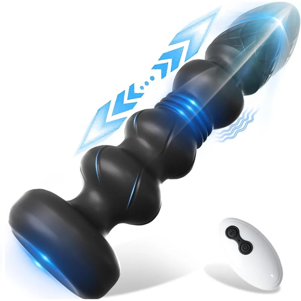 10-Speed Black Thrusting & Vibrating Prostate Massager with Remote Control - Rechargeable Silicone