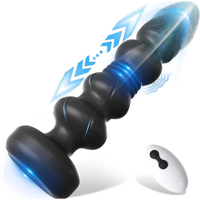 10-Speed Black Thrusting & Vibrating Prostate Massager with Remote Control - Rechargeable Silicone