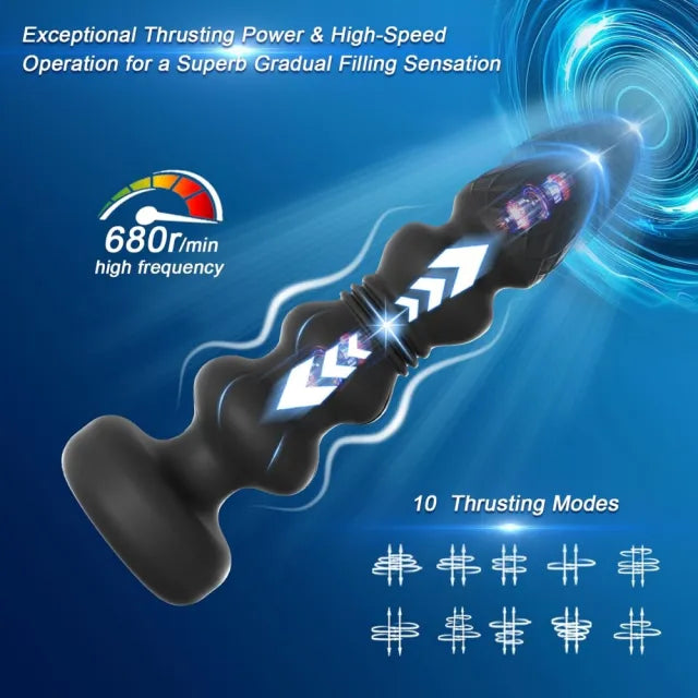 10-Speed Black Thrusting & Vibrating Prostate Massager with Remote Control - Rechargeable Silicone