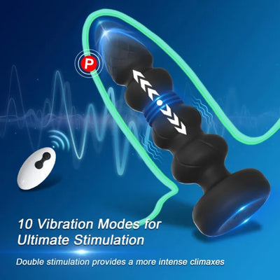 10-Speed Black Thrusting & Vibrating Prostate Massager with Remote Control - Rechargeable Silicone