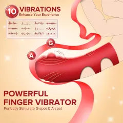 10-Mode Red Finger Vibrator - Rechargeable Waterproof Silicone Grip Massager