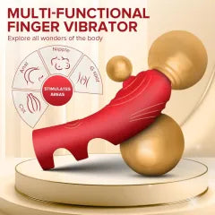 10-Mode Red Finger Vibrator - Rechargeable Waterproof Silicone Grip Massager