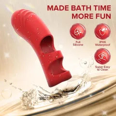 10-Mode Red Finger Vibrator - Rechargeable Waterproof Silicone Grip Massager