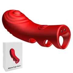10-Mode Red Finger Vibrator - Rechargeable Waterproof Silicone Grip Massager