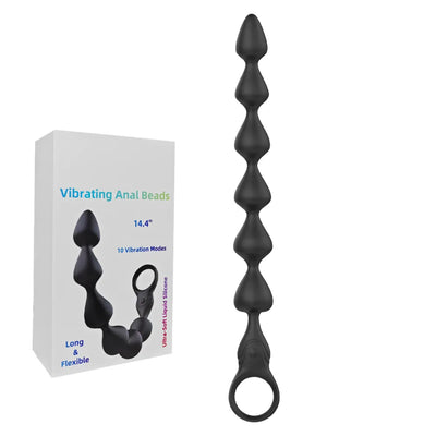 14.4 Inch 10-Speed Black Rechargeable Silicone Vibrating Anal Beads - 3 Motors
