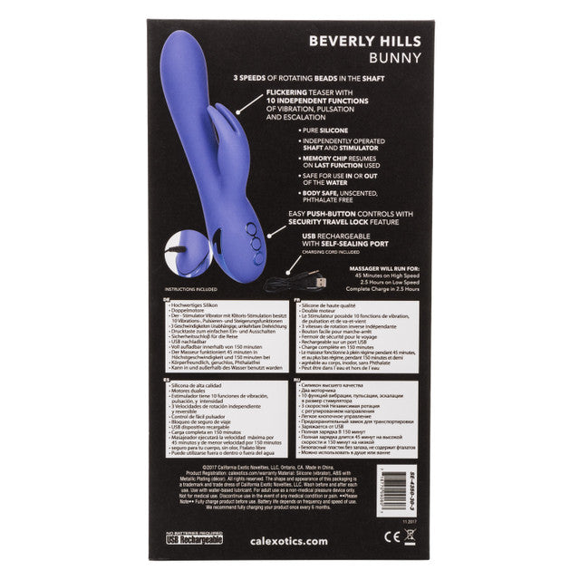 California Dreaming BEVERLY HILLS BUNNY Rechargeable Rabbit Vibrator with Flickering Clitoral Teasers