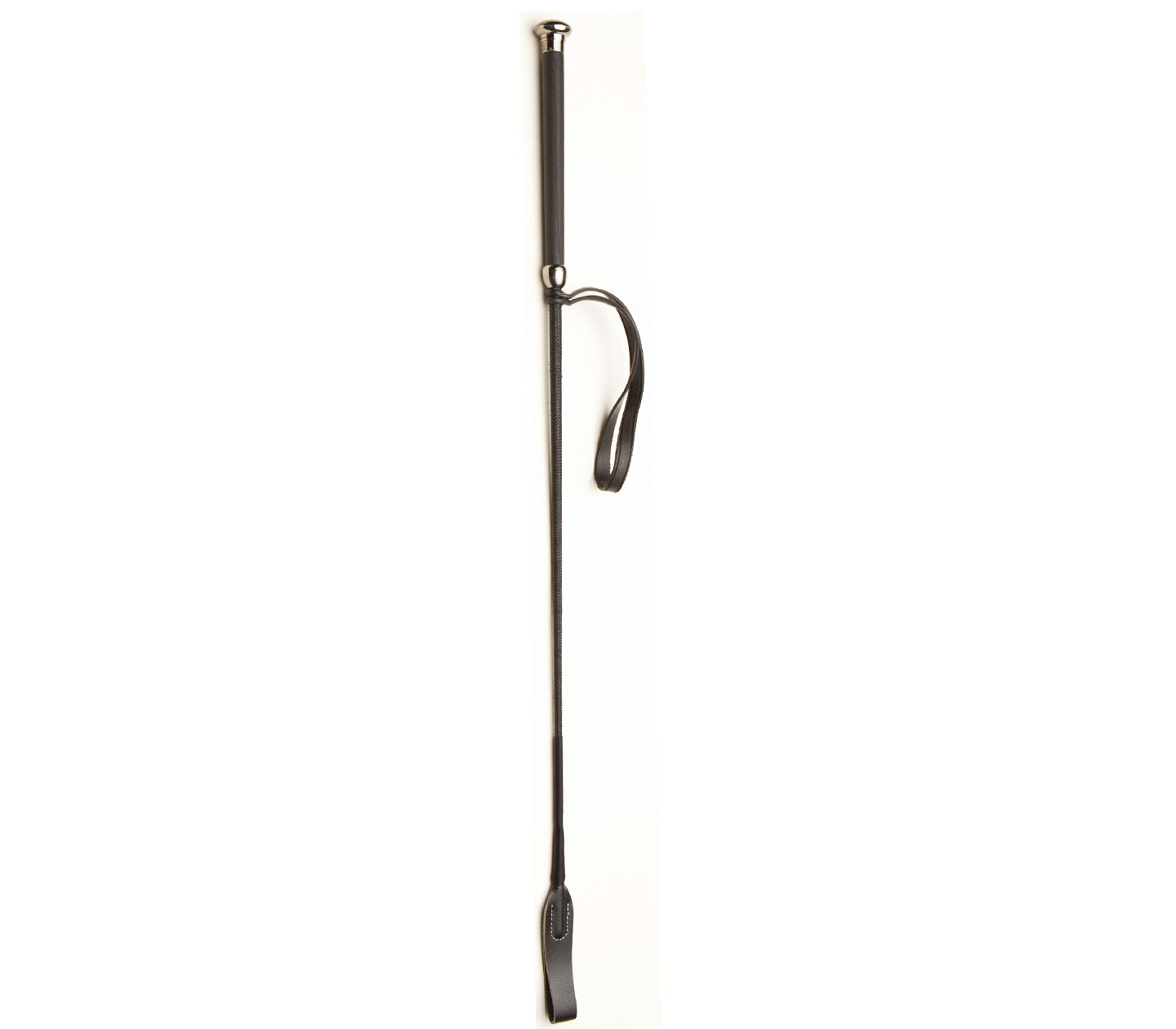 Flexible Black Riding Crop with Wrist Strap and Coloured Metal Ferule and Cap Black