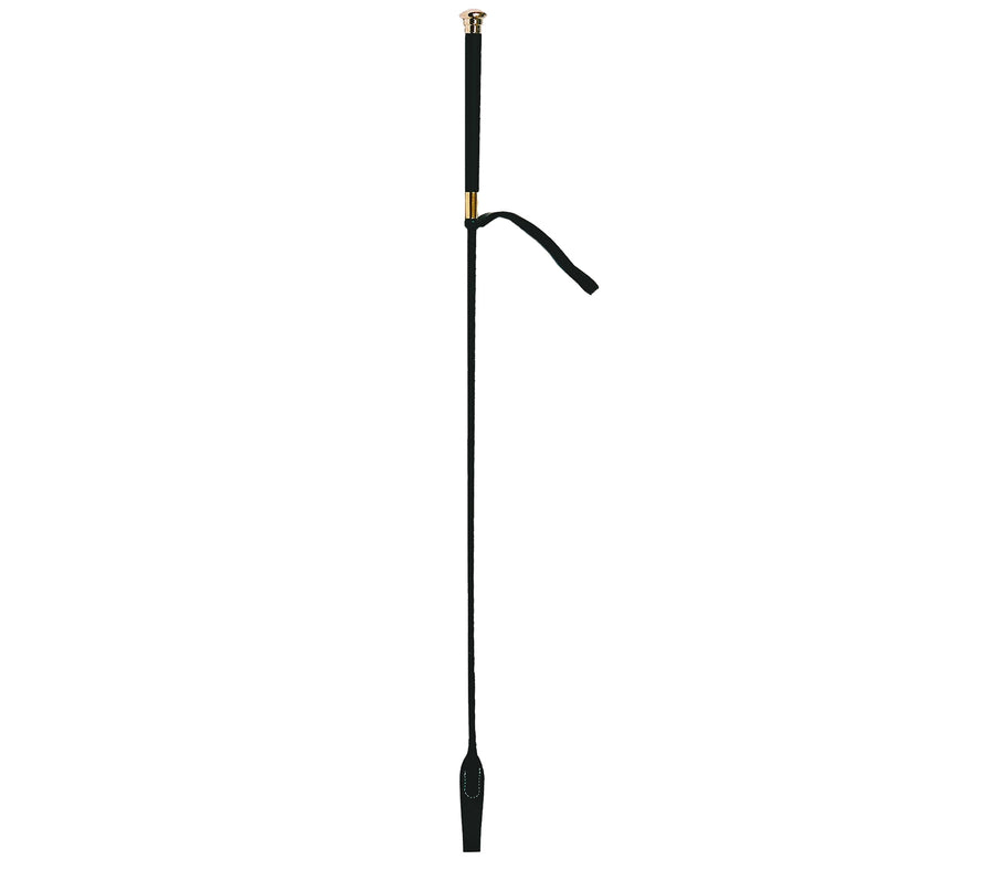 Love in Leather Flexible Black Braided Riding Crop with Fibre Glass Rod and Wrist Strap