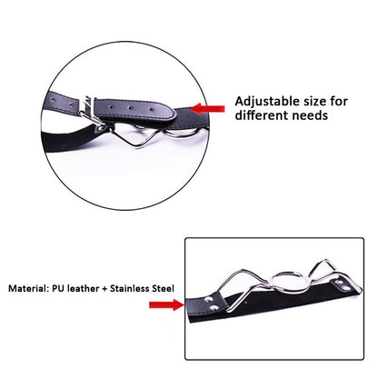 JOYGASMS Stainless Steel Butterfly Spider Open Mouth Gag 37mm Black PU Leather Strap