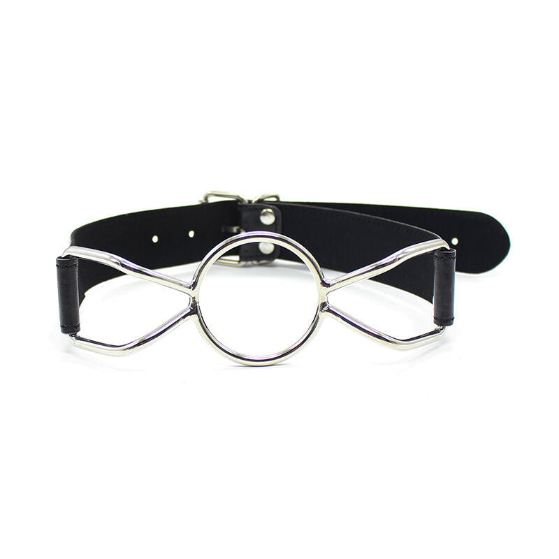 JOYGASMS Stainless Steel Butterfly Spider Open Mouth Gag 37mm Black PU Leather Strap