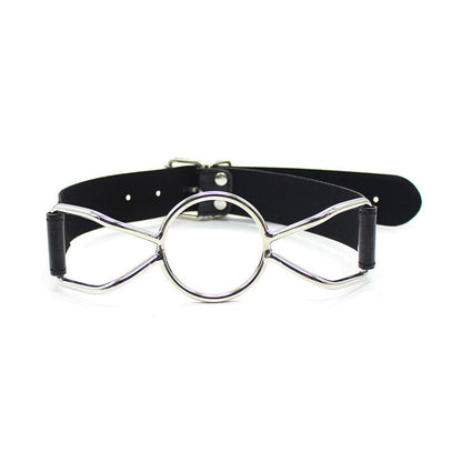 JOYGASMS Stainless Steel Butterfly Spider Open Mouth Gag 37mm Black PU Leather Strap