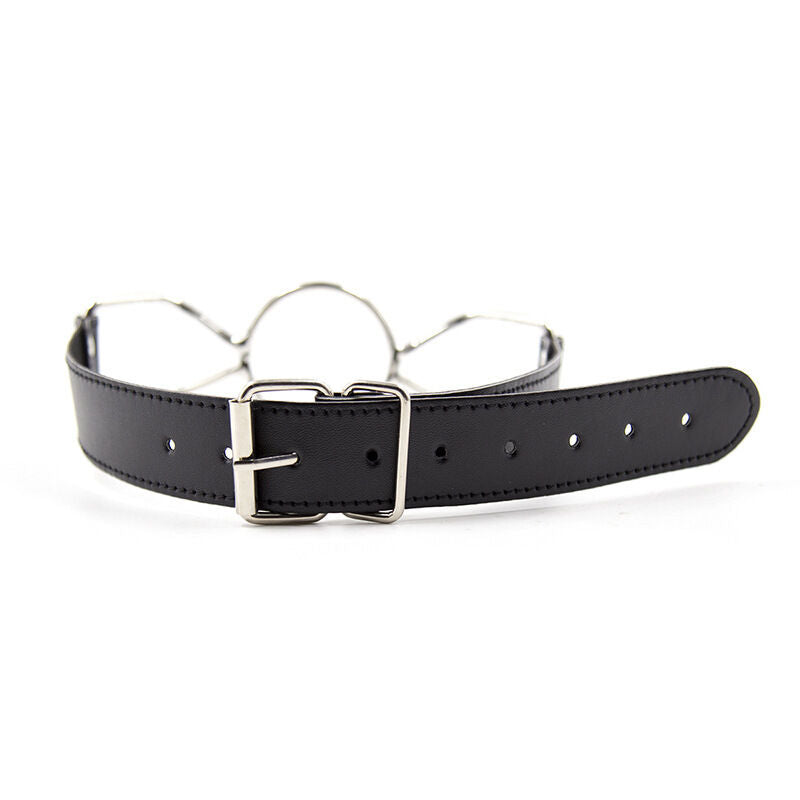 JOYGASMS Stainless Steel Butterfly Spider Open Mouth Gag 37mm Black PU Leather Strap