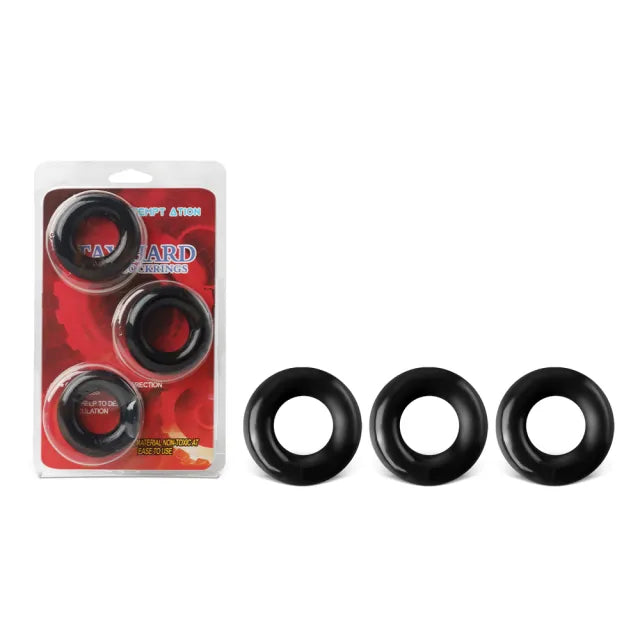 Triple Black Cock Ring Kit - 3 Pack Stretchy Penis Rings Set