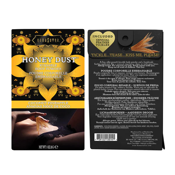 Kamasutra HONEY DUST KISSABLE BODY POWDER Coconut Pineapple includes Sensual Feather Tickler
