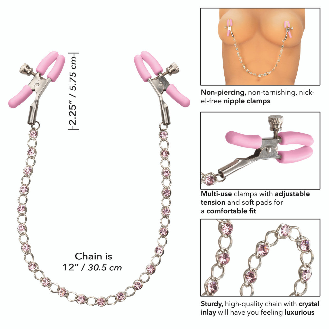 CaleXOtics FIRST TIME CRYSTAL NIPPLE TEASERS with CRYSTAL ACCENTS Fully Adjustable Nipple Clamps