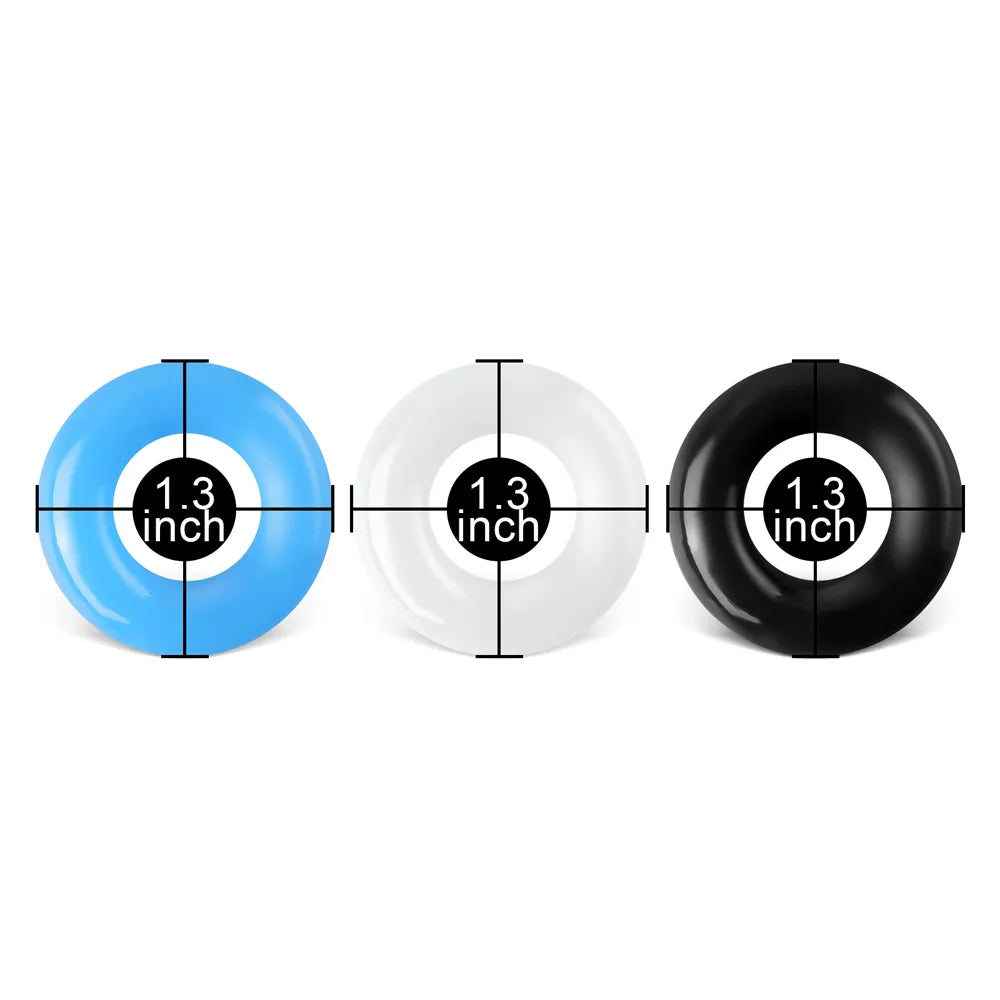 Stay Hard Triple Donut Cock Ring Set - 3 Pack Stretchy Penis Rings (Blue, Clear, Black)