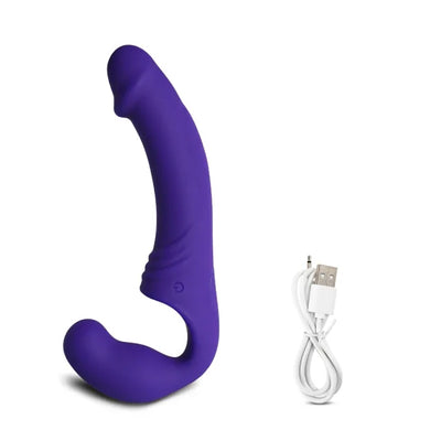 Strapless Strap-On Double Vibrator Purple 10-Speed Rechargeable