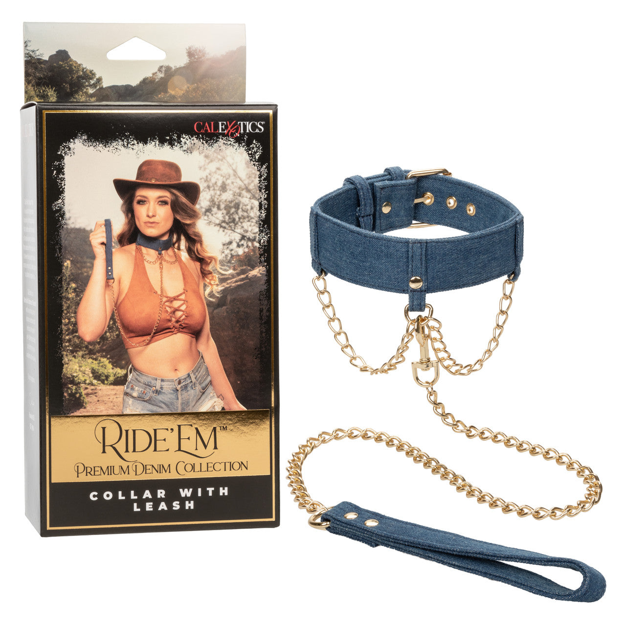 CaleXOtics RIDE'EM COLLAR WITH LEASH Premium Denim Collection