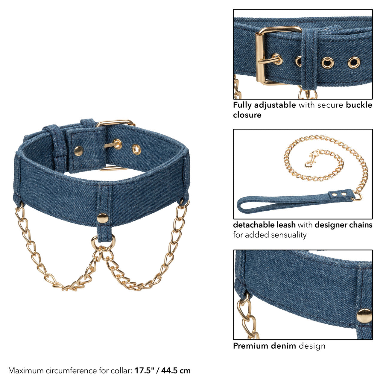 CaleXOtics RIDE'EM COLLAR WITH LEASH Premium Denim Collection