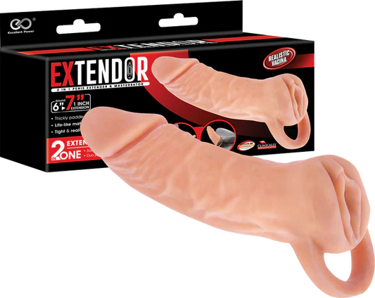 EXTENDOR 7 inch 2 in 1 Penis Extender with Ball Strap and Realistic Vagina Masturbator