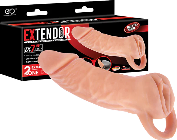 EXTENDOR 7 inch 2 in 1 Penis Extender with Ball Strap and Realistic Vagina Masturbator