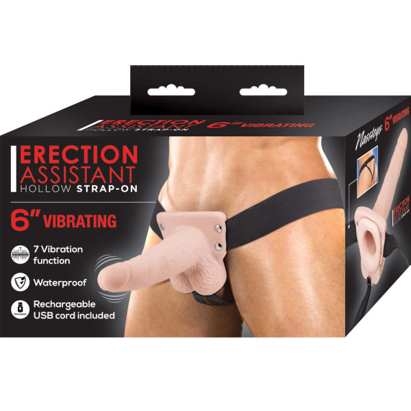 Erection Assistant 6 inch USB RECHARGEABLE HOLLOW STRAP-ON 6 inch VIBRATING
