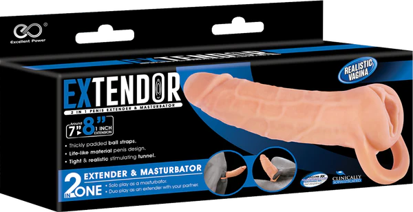 EXTENDOR 8 inch 2 in 1 Penis Extender with Ball Strap and Realistic Vagina Masturbator