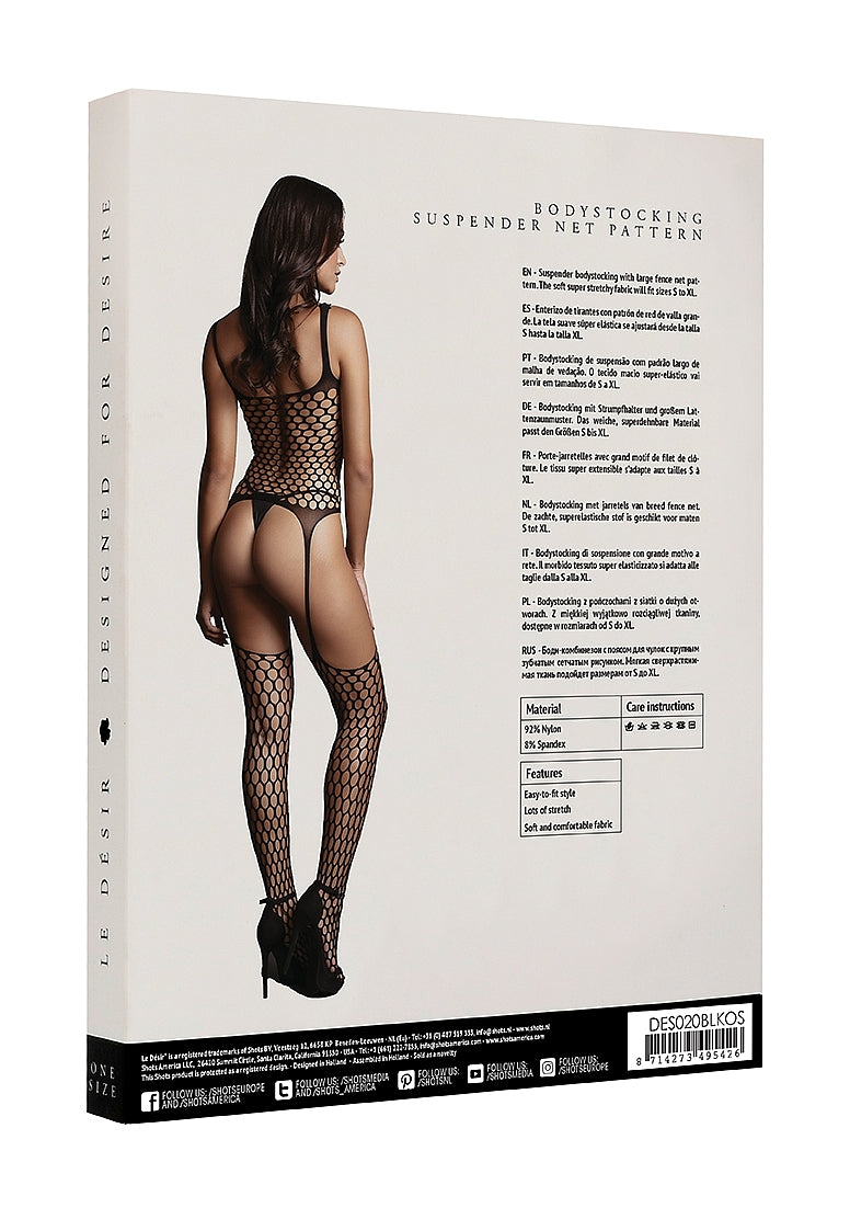 Le Desir Bliss Lingerie FENCE SUSPENDER BODYSTOCKING Black