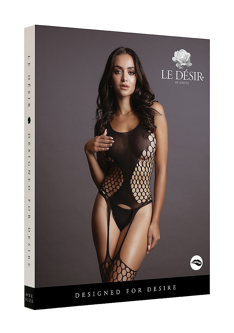 Le Desir Bliss Lingerie FENCE SUSPENDER BODYSTOCKING Black