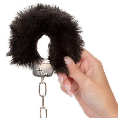 CaleXOtics ULTRA FLUFFY FURRY CUFFS Silver Metal Handcuffs with Luxurious Black Faux Fur
