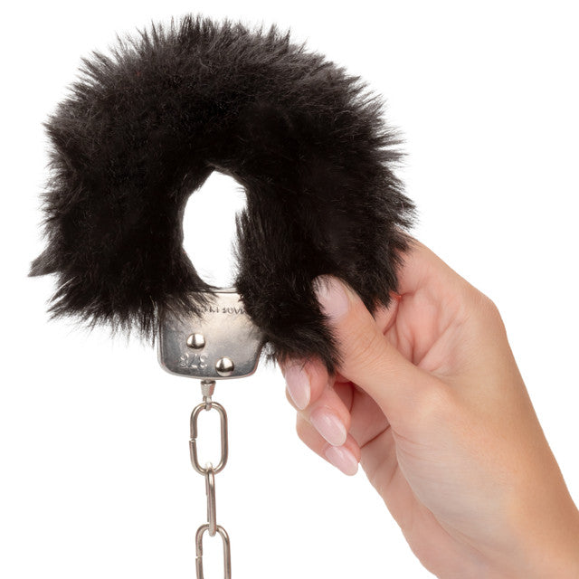 CaleXOtics ULTRA FLUFFY FURRY CUFFS Silver Metal Handcuffs with Luxurious Black Faux Fur
