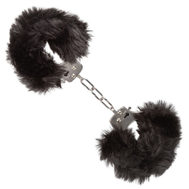 CaleXOtics ULTRA FLUFFY FURRY CUFFS Silver Metal Handcuffs with Luxurious Black Faux Fur