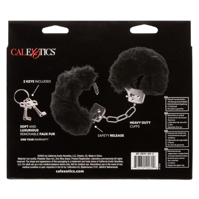 CaleXOtics ULTRA FLUFFY FURRY CUFFS Silver Metal Handcuffs with Luxurious Black Faux Fur