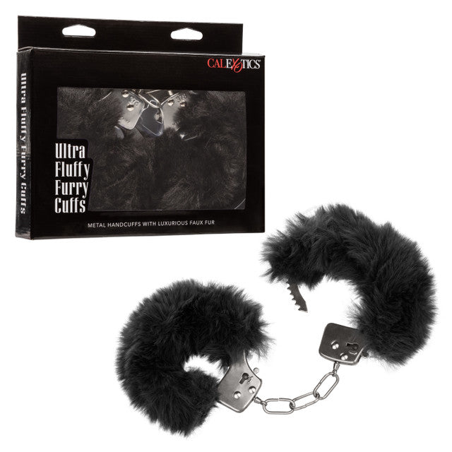 CaleXOtics ULTRA FLUFFY FURRY CUFFS Silver Metal Handcuffs with Luxurious Black Faux Fur