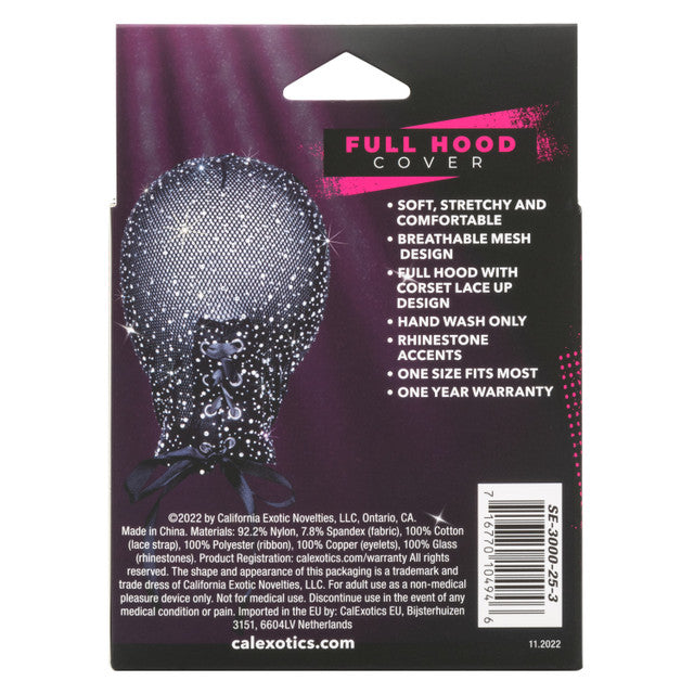 Radiance FULL HOOD Cover with Corset Lace Up Black with Sparkling Rhinestones One Size