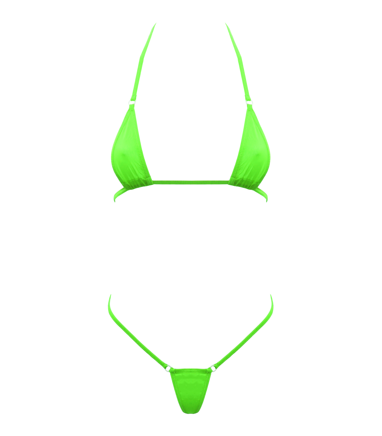 Spandex Micro Triangle Bikini Top and Matching G String 2 Piece Set Green One Size