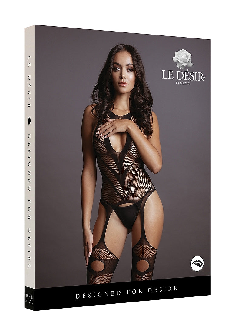 Le Desir Bliss Lingerie HIGH NECK KEY-HOLE SUSPENDER BODYSTOCKING