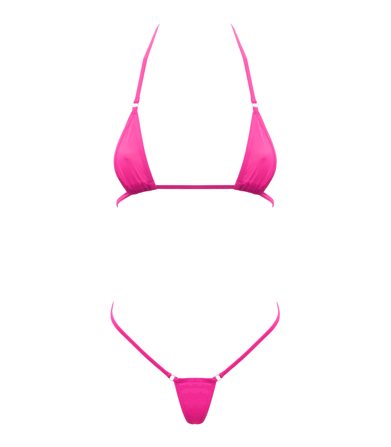 Spandex Micro Triangle Bikini Top and Matching G String 2 Piece Set Hot Pink One Size