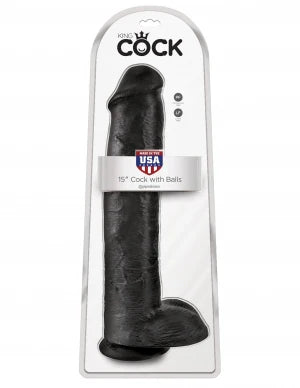 King Cock 15" Realistic Dildo with Balls & Suction Cup - Black