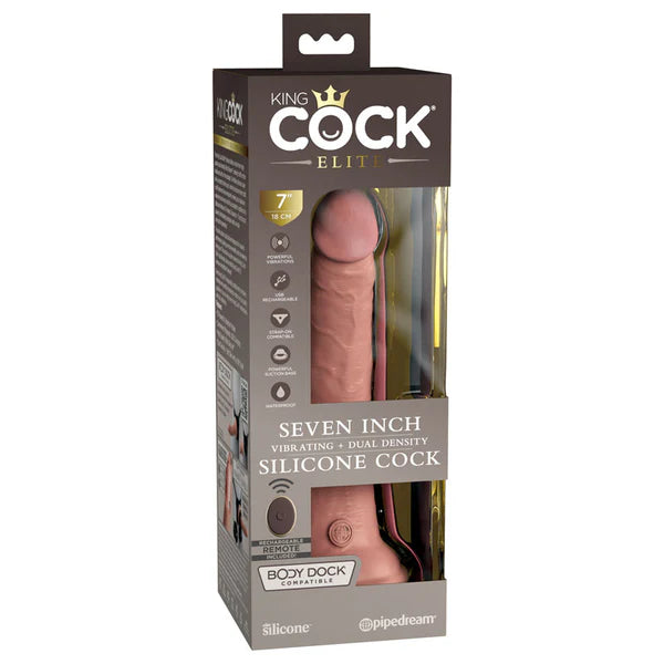 King Cock Elite Vibrating Dual Density Dildo with Remote - 7 Inch Light