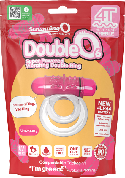 ScreamingO Double O 6 4T High Pitch Treble Vibrating Cock Ring - Strawberry