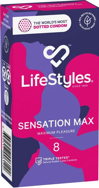 Lifestyles Sensation Max Studded Texture Condoms 8 Pack - Ribbed & Dotted